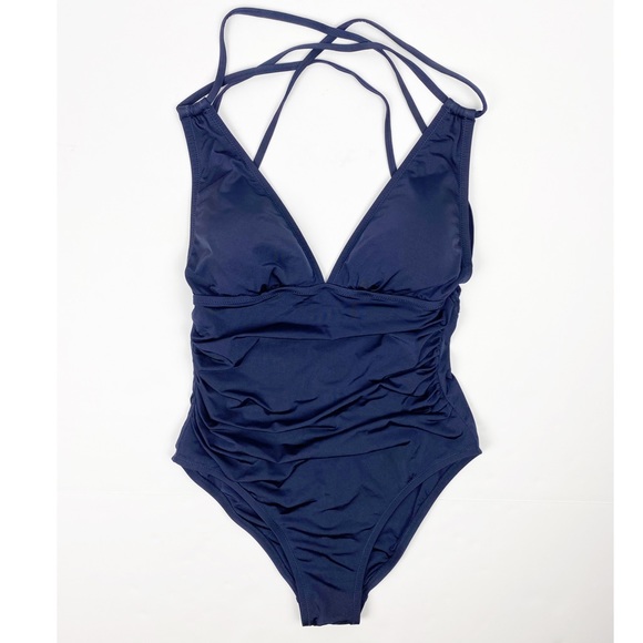 J. Crew Other - J Crew Ruched Deep V One Piece Swimsuit Navy